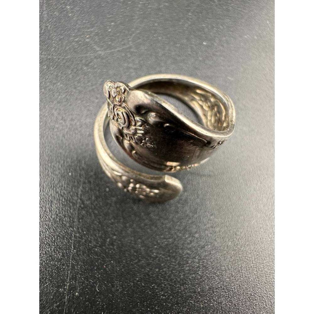 Wm A Rogers Oneida Floral Spoon Ring Vintage Silver Tone Wrap Ring 056 (36)‎